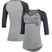 Add J.J. Watt Houston Texans Women's Juniors Over the Line Player Name & Number Tri-Blend 3/4-Sleeve V-Notch T-Shirt - Heathered Gray/Navy To Your NFL Collection