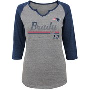 Add Tom Brady New England Patriots Women's Juniors Over the Line Player Name & Number Tri-Blend 3/4-Sleeve V-Notch T-Shirt - Heathered Gray/Navy To Your NFL Collection