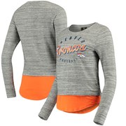 Add Denver Broncos Women's Juniors Shirt Tail Layered Long Sleeve T-Shirt - Heathered Gray/Orange To Your NFL Collection