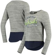 Add Seattle Seahawks Women's Juniors Shirt Tail Layered Long Sleeve T-Shirt - Heathered Gray/College Navy To Your NFL Collection