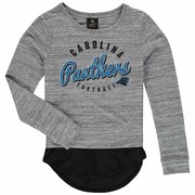 Add Carolina Panthers Women's Juniors Shirt Tail Layered Long Sleeve T-Shirt - Heathered Gray/Black To Your NFL Collection