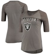 Add Oakland Raiders Majestic Women's My Team Raglan Half-Sleeve T-Shirt - Charcoal/Heathered Gray To Your NFL Collection