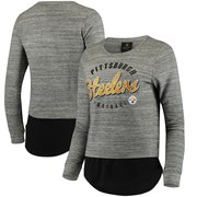 Add Pittsburgh Steelers Women's Juniors Shirt Tail Layered Long Sleeve T-Shirt - Heathered Gray/Black To Your NFL Collection