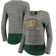 Add Green Bay Packers Women's Juniors Shirt Tail Layered Long Sleeve T-Shirt - Heathered Gray/Green To Your NFL Collection