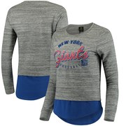 Add New York Giants Women's Juniors Shirt Tail Layered Long Sleeve T-Shirt - Heathered Gray/Royal To Your NFL Collection