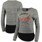 Add Cincinnati Bengals Women's Juniors Shirt Tail Layered Long Sleeve T-Shirt - Heathered Gray/Black To Your NFL Collection