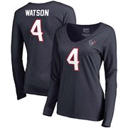 Add Deshaun Watson Houston Texans NFL Pro Line by Fanatics Branded Women's Authentic Stack Name & Number Long Sleeve V-Neck T-Shirt - Navy To Your NFL Collection