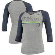 Add Russell Wilson Seattle Seahawks Women's Juniors Over the Line Player Name & Number Tri-Blend 3/4-Sleeve V-Notch T-Shirt - Heathered Gray/College Navy To Your NFL Collection