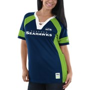 Add Seattle Seahawks Majestic Women's Draft Me V-Neck T-Shirt - College Navy/Neon Green To Your NFL Collection