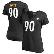 Add T.J. Watt Pittsburgh Steelers NFL Pro Line by Fanatics Branded Women's Authentic Stack Name & Number T-Shirt - Black To Your NFL Collection