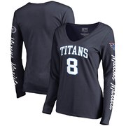 Add Marcus Mariota Tennessee Titans NFL Pro Line by Fanatics Branded Women's Heartthrob Name & Number V-Neck T-Shirt - Navy To Your NFL Collection