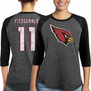 Add Larry Fitzgerald Arizona Cardinals Majestic Women's Player Name & Number Tri-Blend Three-Quarter Sleeve T-Shirt - Black To Your NFL Collection