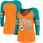 Add Miami Dolphins 5th & Ocean by New Era Women's Blind Side 3/4-Sleeve Raglan V-Neck T-Shirt - Orange/Aqua To Your NFL Collection