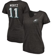 Add Carson Wentz Philadelphia Eagles NFL Pro Line by Fanatics Branded Women's Icon Tri-Blend Player Name & Number V-Neck T-Shirt - Black To Your NFL Collection