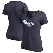 Add Tennessee Titans NFL Pro Line by Fanatics Branded Women's Freehand Plus Size V-Neck T-Shirt - Navy To Your NFL Collection