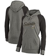 Add New Orleans Saints NFL Pro Line by Fanatics Branded Women's Timeless Collection Rising Script Tri-Blend Raglan Pullover Hoodie - Ash To Your NFL Collection