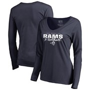 Add Los Angeles Rams NFL Pro Line by Fanatics Branded Women's Iconic Collection Script Assist Long Sleeve V-Neck T-Shirt - Navy To Your NFL Collection