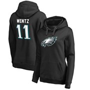 Add Carson Wentz Philadelphia Eagles NFL Pro Line by Fanatics Branded Women's Player Icon Name & Number Pullover Hoodie - Black To Your NFL Collection