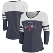 Add Detroit Lions NFL Pro Line by Fanatics Branded Women's Freedom Color Block 3/4 Sleeve Tri-Blend T-Shirt – Navy To Your NFL Collection