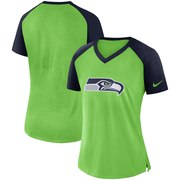 Add Seattle Seahawks Nike Women's Top V-Neck T-Shirt – Neon Green/College Navy To Your NFL Collection