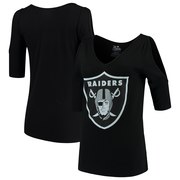 Add Oakland Raiders Majestic Threads Women's Cold Shoulder 3/4-Sleeve V-Neck T-Shirt - Black To Your NFL Collection