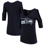 Add Seattle Seahawks Majestic Threads Women's Cold Shoulder 3/4-Sleeve V-Neck T-Shirt - College Navy To Your NFL Collection