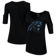 Add Carolina Panthers Majestic Threads Women's Cold Shoulder 3/4-Sleeve V-Neck T-Shirt - Black To Your NFL Collection