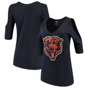 Add Chicago Bears Majestic Threads Women's Cold Shoulder 3/4-Sleeve V-Neck T-Shirt - Navy To Your NFL Collection