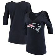 Add New England Patriots Majestic Threads Women's Cold Shoulder 3/4-Sleeve V-Neck T-Shirt - Navy To Your NFL Collection