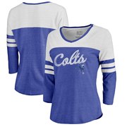 Add Indianapolis Colts NFL Pro Line by Fanatics Branded Women's Timeless Collection Rising Script Color Block 3/4 Sleeve Tri-Blend T-Shirt - Royal To Your NFL Collection