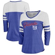 Add New York Giants NFL Pro Line by Fanatics Branded Women's Timeless Collection Rising Script Color Block 3/4 Sleeve Tri-Blend T-Shirt - Royal To Your NFL Collection