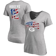 Add Aaron Rodgers Green Bay Packers NFL Pro Line by Fanatics Branded Women's Banner Wave Name & Number V-Neck T-Shirt – Heathered Gray To Your NFL Collection