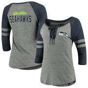 Add Seattle Seahawks New Era Women's Tri-Blend 3/4-Sleeve Raglan Laceup T-Shirt – Heathered Gray To Your NFL Collection