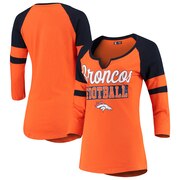 Add Denver Broncos New Era Women's Glitter Slub 3/4-Sleeve Raglan V-Notch T-Shirt – Orange/Navy To Your NFL Collection