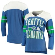 Add Seattle Seahawks Junk Food Women's Throwback Football Long Sleeve T-Shirt – Royal/White To Your NFL Collection