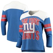 Add New York Giants Junk Food Women's Throwback Football Long Sleeve T-Shirt – Royal/White To Your NFL Collection