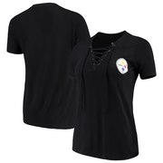 Add Pittsburgh Steelers New Era Women's Lace-Up V-Neck T-Shirt – Black To Your NFL Collection