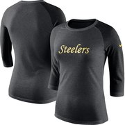 Add Pittsburgh Steelers Nike Women's Marled Throwback Logo Tri-Blend 3/4-Sleeve Raglan T-Shirt - Charcoal/Black To Your NFL Collection