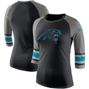 Add Carolina Panthers Nike Women's Stripe 3/4-Sleeve Raglan Tri-Blend T-Shirt - Black To Your NFL Collection