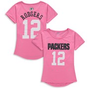 Aaron Rodgers Green Bay Packers Girls Youth Dolman Mainliner Name & Number T-Shirt – Pink