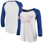 Add New York Giants Junk Food Women's Retro Script Raglan 3/4-Sleeve T-Shirt – White/Royal To Your NFL Collection