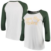 Order Green Bay Packers Junk Food Women's Retro Script Raglan 3/4-Sleeve T-Shirt – White/Green at low prices.