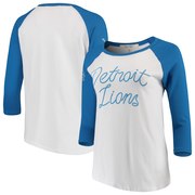 Add Detroit Lions Junk Food Women's Retro Script Raglan 3/4-Sleeve T-Shirt – White/Blue To Your NFL Collection
