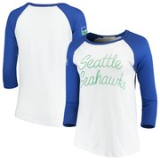 Add Seattle Seahawks Junk Food Women's Retro Script Raglan 3/4-Sleeve T-Shirt – White/Royal To Your NFL Collection