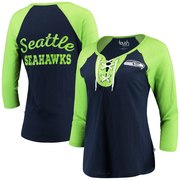 Add Seattle Seahawks Touch by Alyssa Milano Women's Home Run Raglan T-Shirt – College Navy/Neon Green To Your NFL Collection