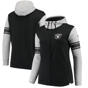 Add Oakland Raiders NFL Pro Line by Fanatics Branded Women's Plus Size Iconic Raglan Fleece Jacket - Black/Heathered Gray To Your NFL Collection