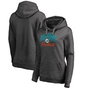 Add Miami Dolphins NFL Pro Line by Fanatics Branded Women's Victory Script Plus Size Pullover Hoodie - Heathered Gray To Your NFL Collection