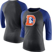 Add Denver Broncos Nike Women's Marled Throwback Logo Tri-Blend 3/4-Sleeve Raglan T-Shirt - Charcoal/Royal To Your NFL Collection