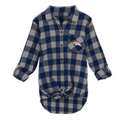 Add Denver Broncos Juniors Spirit Week Front Knot Plaid Button-Up Shirt - Navy To Your NFL Collection