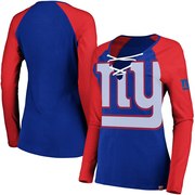 Add New York Giants Majestic Women's Long Sleeve Lace-Up V-Neck T-Shirt - Royal/Red To Your NFL Collection